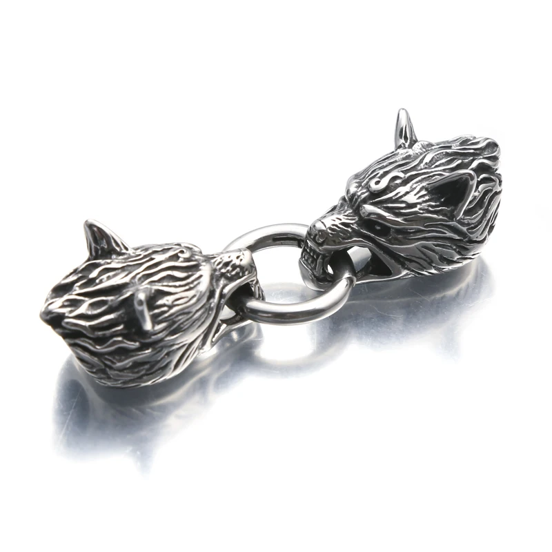 1Pc Stainless Steel Viking Wolf Dragon Head End Beads Hook Claps Connector  Diy For Punk Leather Bracelet Choker Jewelry Making