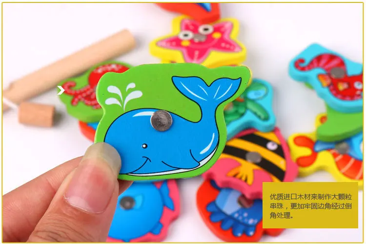 15 Article Iron Box Magnetic Fishing Wood Building Blocks Toy Parent And Child Interactive Early Childhood Educational Force Kin