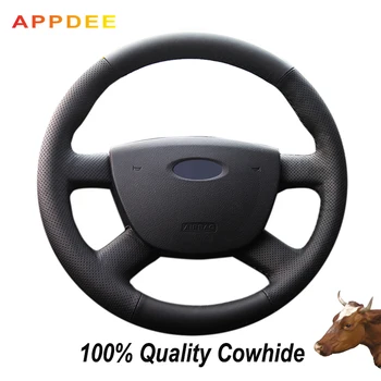 

APPDEE Black Genuine Leather Car Steering Wheel Cover for Ford Focus 2 2005-2011
