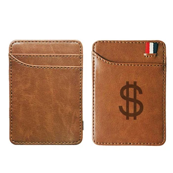 

2019 Personality Fashion Dollar Sign High quality leather magic wallets Fashion men money clips card purse cash holder