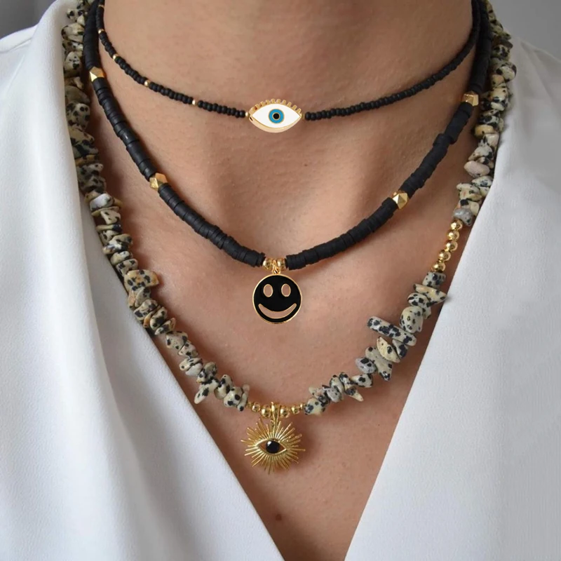 Leopard Stone Evil Eye Pendant Black Silicone Necklace Luxury Creative Exquisite Vintage Chain Jewelry Charm ne | Украшения и