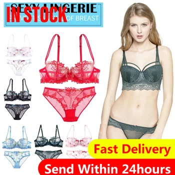 

Women Lace Splice Sexy Underwire Bra Underpant Briefs Transparent Lingerie Underwear Set Female Brassiere Embroidery Set