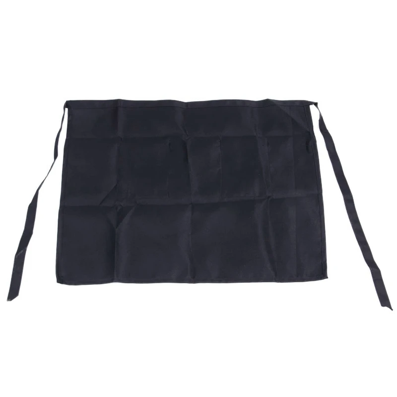 Black Half Apron Ladies Mens Chefs Waiter With 2 Pockets Bar Short Waist Solid