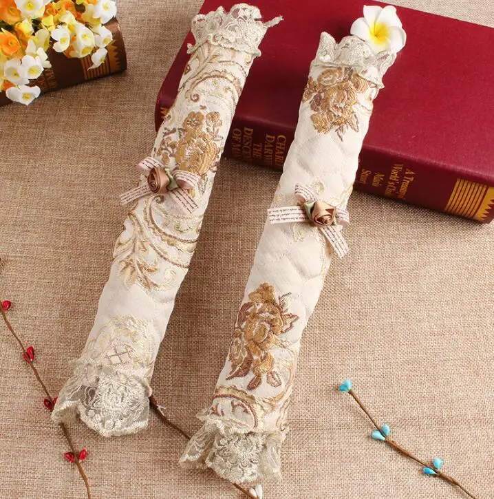 Beige (L) 1 пара холодильник, СВЧ-печь ручка дверного шкафа крышки кружева вышитые классические Чехлы украшения для кухни - Цвет: Beige (L)