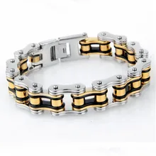 Новинка, браслет из нержавеющей стали на велосипедной цепочке, мужской модный золотой браслет с шармом, черный Панк, мужские аксессуары, большая цепочка на руку