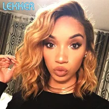 

Lekker Short T Part Lace Front Bob Curly Human Hair Wig For Women Colored Pre Plucked Brazilian Remy Ombre Red Glueless Wavy Wig