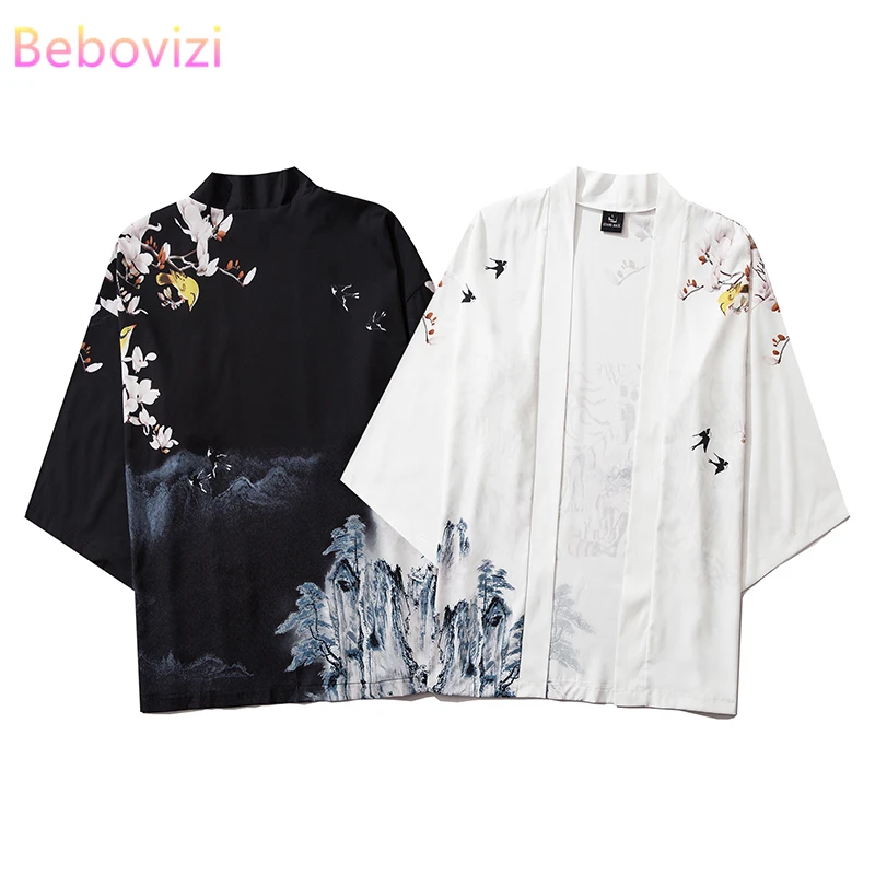 Harajuku Kimono Cosplay Japanese Chinese Style Street Fashion Male and Women Cardigan Blouse Top Haori Obi Asian Clothes