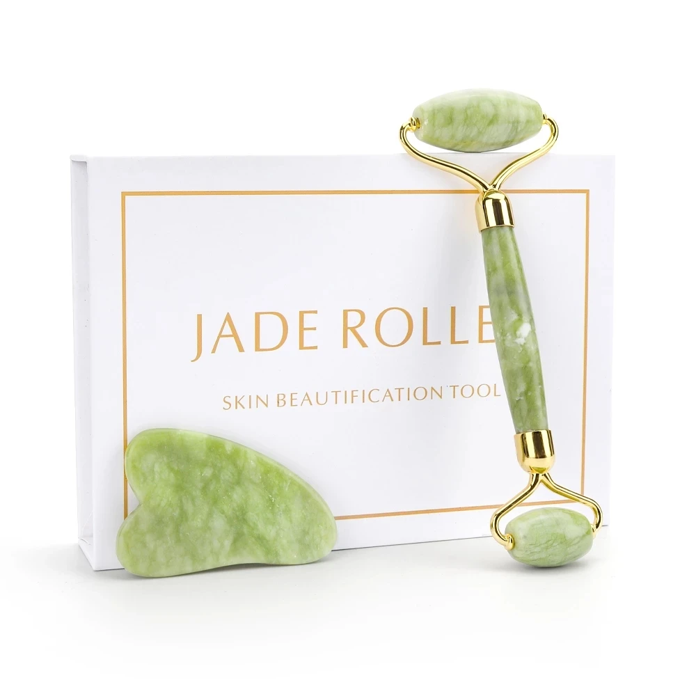 

Natural Xiuyu Jade Facial Eye Massage Roller Guasha Scraping Board Green Jade Stone Face Lift Body Slim Thin Lift Roller Tool