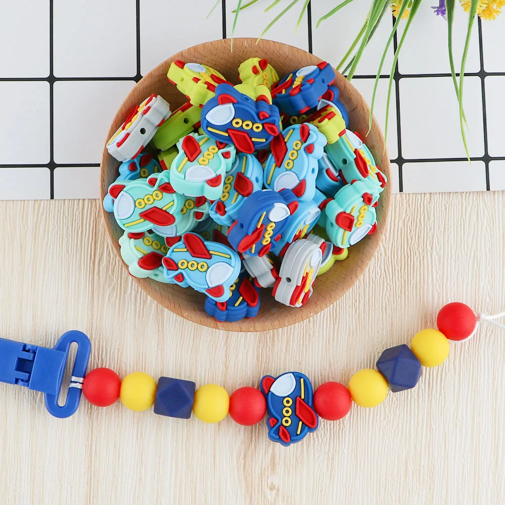 

Kovict 10Pcs Baby Silicone Beads Mini New Airplane Food Grade Teether DIY Pacifier Chain Necklace Accessories Baby Molar Toys