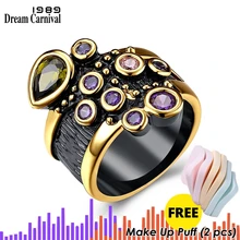 DC1989 Массивное готическое кольцо для женщин черное с фиолетовыми камнямиR12