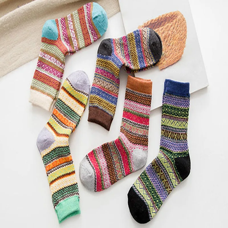 Зимние теплые шерстяные носки в стиле ретро, особый этнический стиль, высокие плотные теплые мягкие женские носки из кроличьей шерсти разных цветов