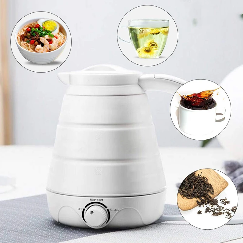 Travel Electric Foldable Kettle, 600Ml Food Grade Silicone Folding Kettle for Home Outdoor Camping Hiking Eu Plug