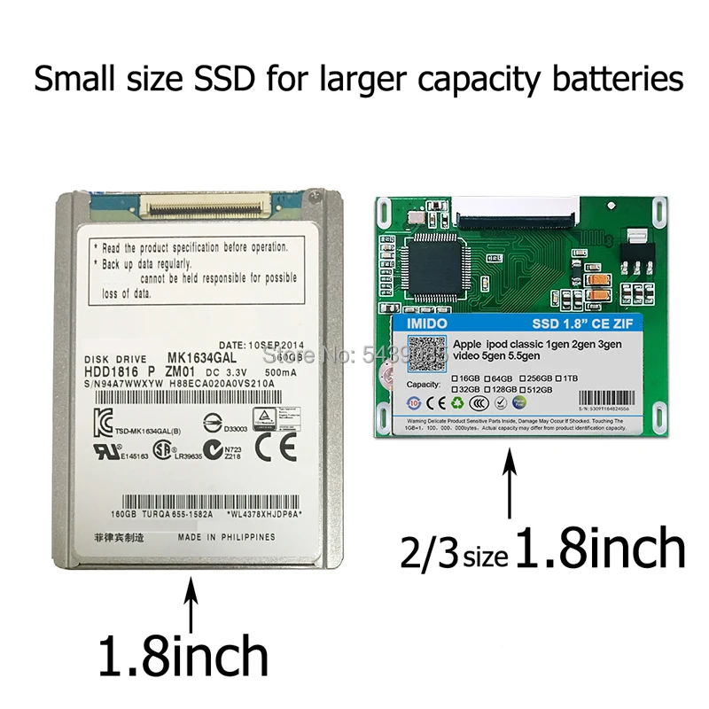 Новинка 128 ГБ 256 512 SSD для Ipod classic 7Gen ВИДЕО 5 Й Замена MK3008GAH MK8010GAH MK1634GAL HDD бесплатный