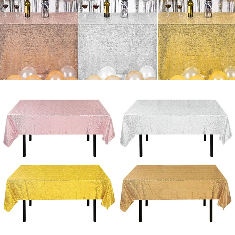 1pcs Rectangle Tablecloth Glitter Sequin Table Cover Gold Rose/Silver Table Overlays Wedding Party Banquet Dining Home Decor
