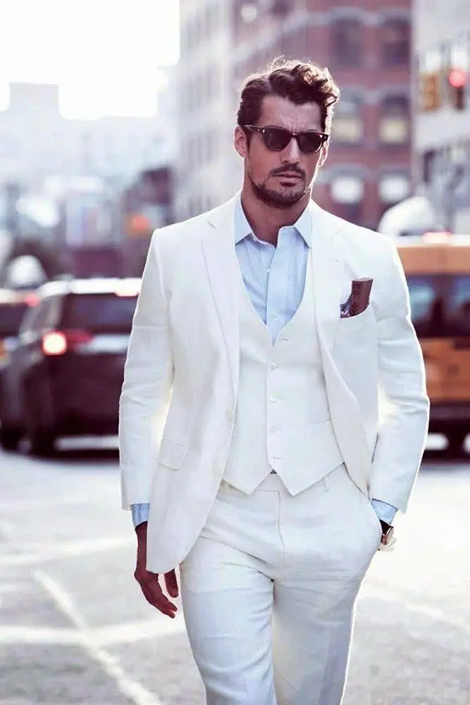 50-1 Custom Made Men Groom Wedding Suits Ivory Groomsmen Tuxedos Formal Party Suits