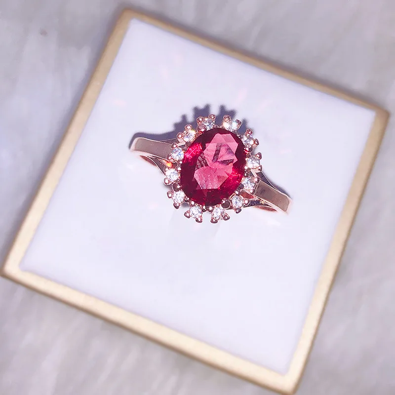 rosegold red Целлюлозное Серебро 925 Кольцо для женщин с овальным драгоценный камень, синий сапфир Серебряный Шарм женские ювелирные изделия помолвка Свадебная вечеринка подарок - Цвет камня: rosegold red