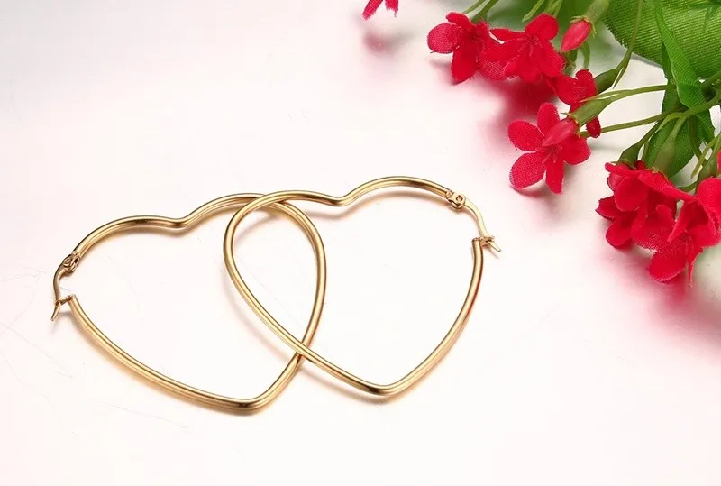 Meaeguet женские элегантные серьги-кольца в виде большого сердца из нержавеющей стали золотого цвета, полые круглые серьги, ювелирные изделия для ушей-2 мм x 38 мм