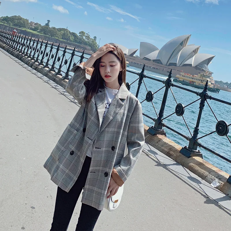 

2019 Autumn South Korea Graceful Fashion Small Suit Women's CHIC Retro Plaid Pattern Casual Suit Jacket Women's Fashion