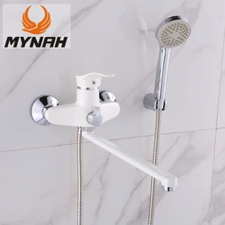 MYNAH White Bath Faucet Mixer Wall Mounted Hot & Cold Water Shower Bathtub Faucets Bathroom Tap