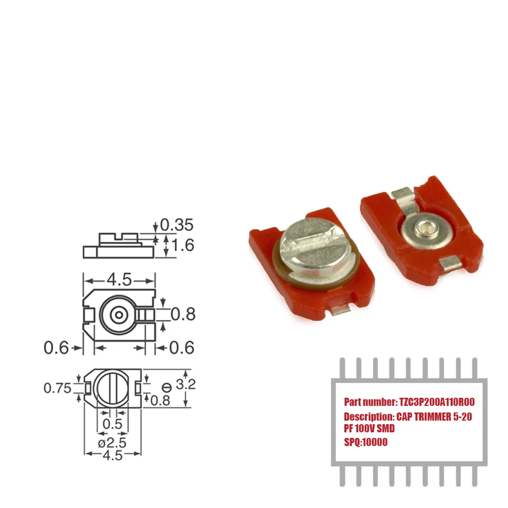 Моя группа Азии 1000 шт. TZC3P200A110R00 поверхностного монтажа SMD 5 ~ 20pF 100 V Топ триммеры