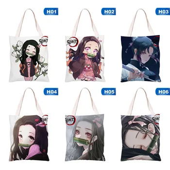 

Kimetsu no Yaiba Canvas Bookbag Crossbody Bags For Women Girls DIY Shopper Bag Travel School Bags Women Shoulder Bag Dropship