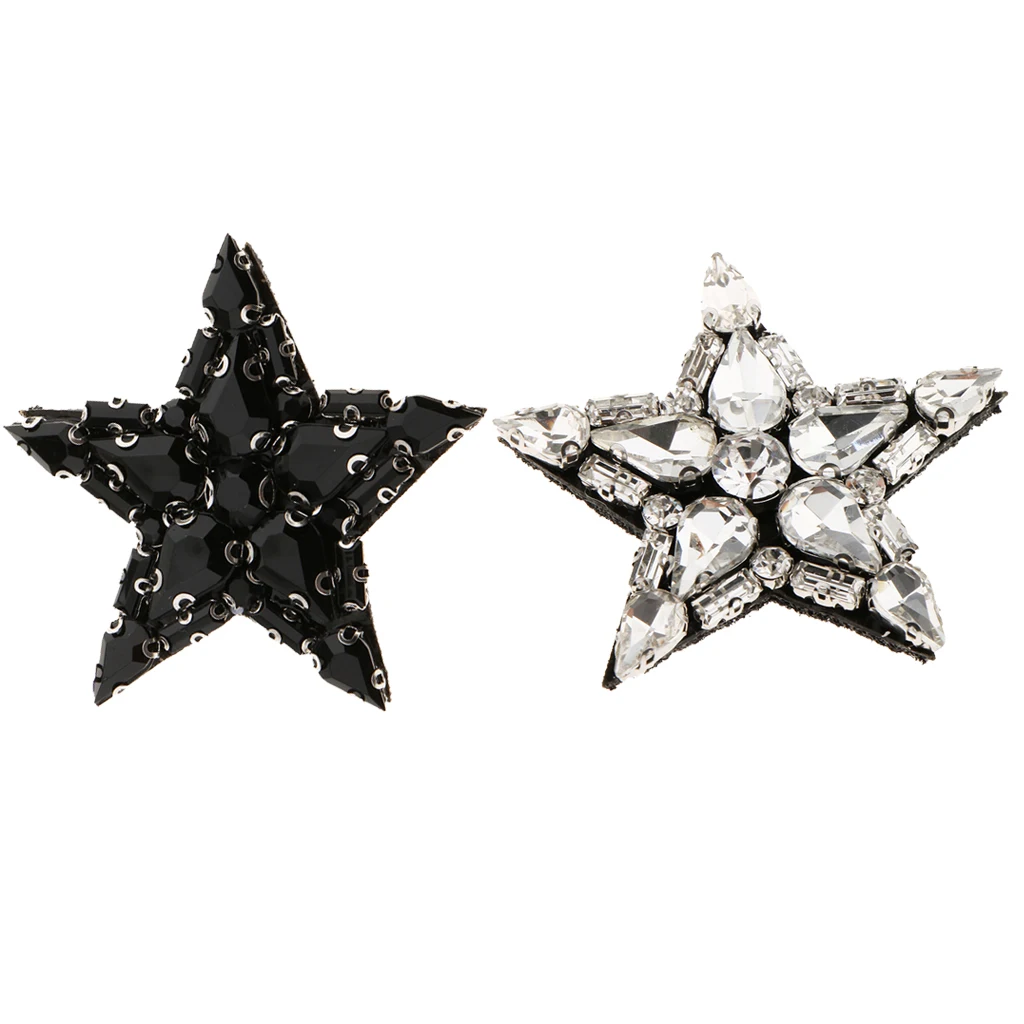 Star Sew on Embroidery Patch Beaded Rhinestone Glass Bead  Applique Clothes Accessories Garment Decoration for DIY Sewing Craft