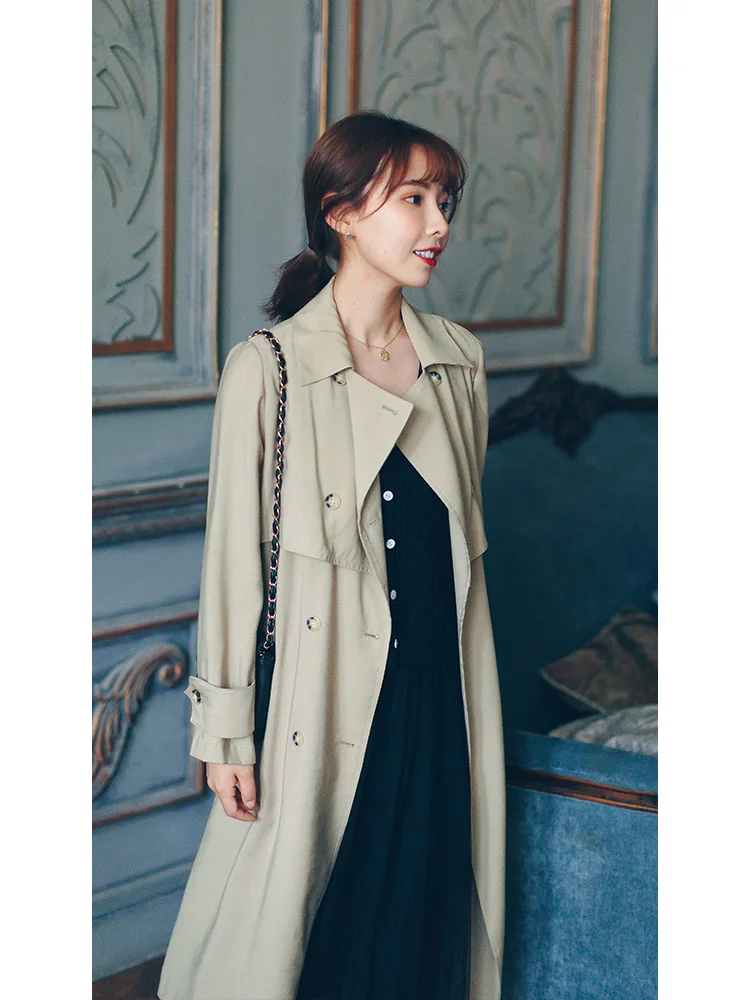 new Spring Autumn Long Trench Coat for Women Casual Slim Double Breasted chic Coat with Pocket