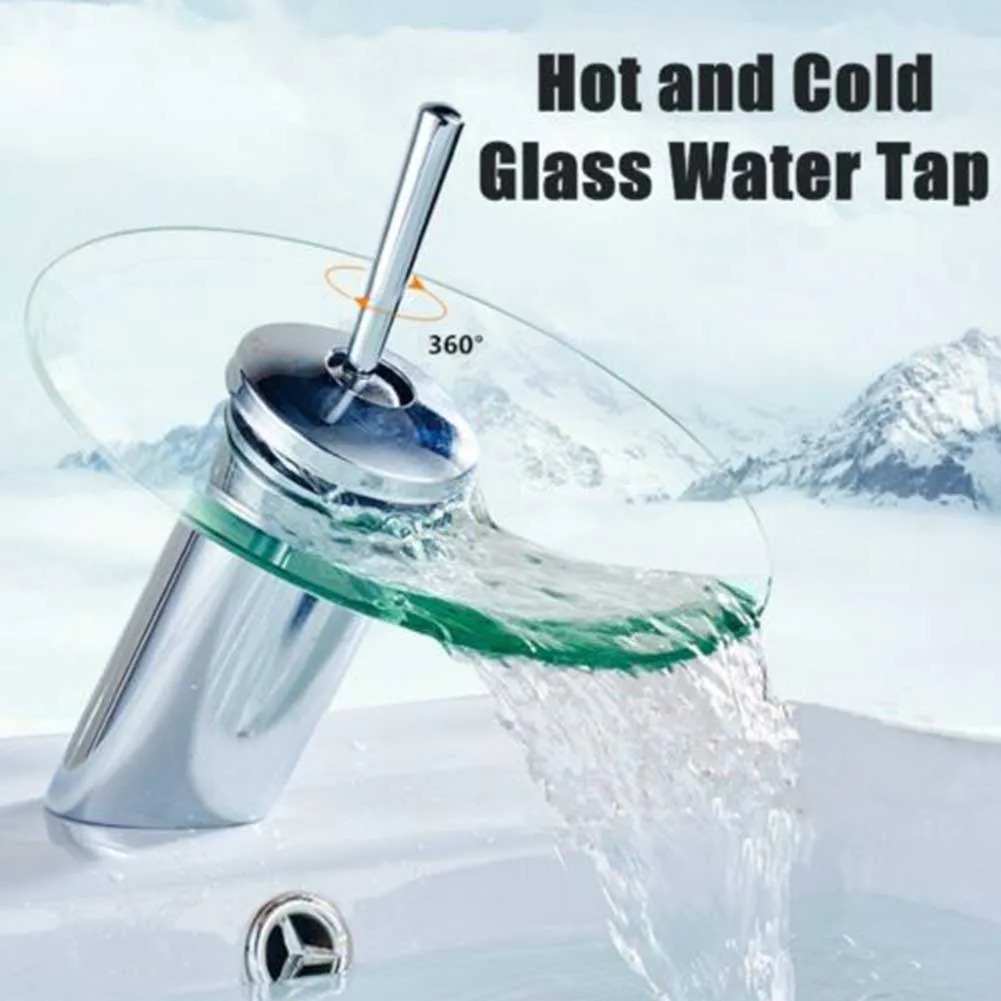 

Durable Rotating Water Tap Stainless Steel Home Practical Sink Faucet Replacement Easy Install Hot Cold Glass Waterfall Handle
