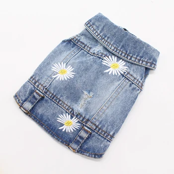 

Fashion Floral Cowboy Dog Jacket Denim Dog Clothes Vest Puppy Clothing for Dogs Chihuahua Yorkies Casual Jeans Pet Coat Costumes