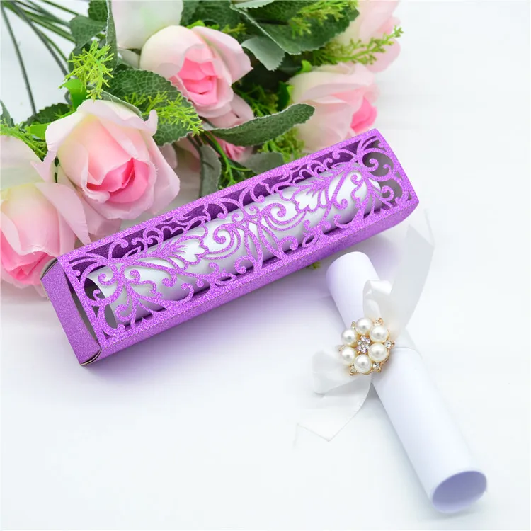 glitter violet Изысканная лазерная резка блестящая бумага приглашение на празднование свадьбы коробка - Цвет: glitter violet