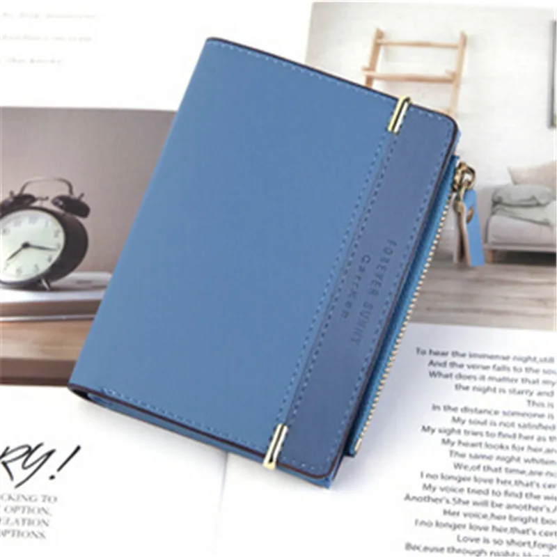 New Women Wallet Small Cute Wallet Women Short Leather Women Wallets Zipper Purses Female Purse Clutch Coin Purse Lady Bags - Цвет: Синий