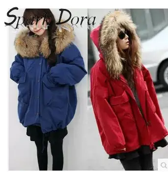 

SparkDora Autumn Winter Mid-length WOMEN'S Dress Korean-style Loose-Fit Cotton-padded Jacket Students Lambs Wool Cotton-padded