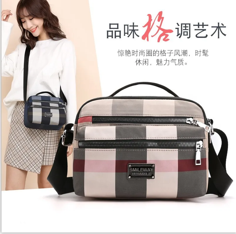 

Plaid WOMEN'S Bag Contrast Color Zipper Bag Crossbody Bag Versatile Light Korean-style Bag Fashion Simple Backpack