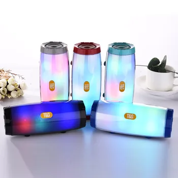 

New Portable Bluetooth Speaker Stereo Leather Column 5 Flash Style LED Subwoofer Wireless Outdoor Music Box FM Radio For Camping