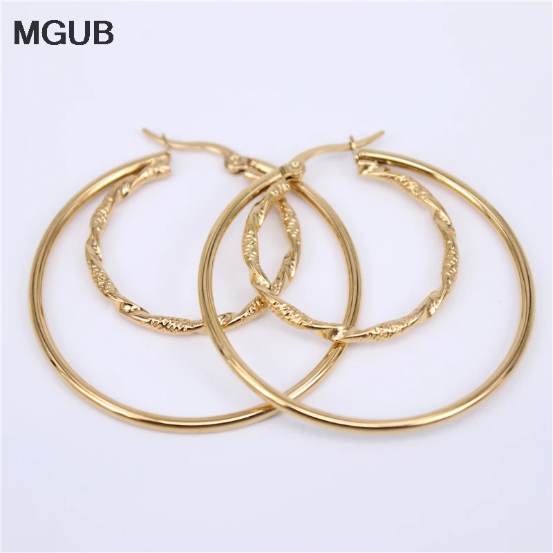 

2019 New design Gold Color Large Circle Geometric Round Hoop Earrings for Women Girl Wedding Party Stainless Steel Jewelry LH763
