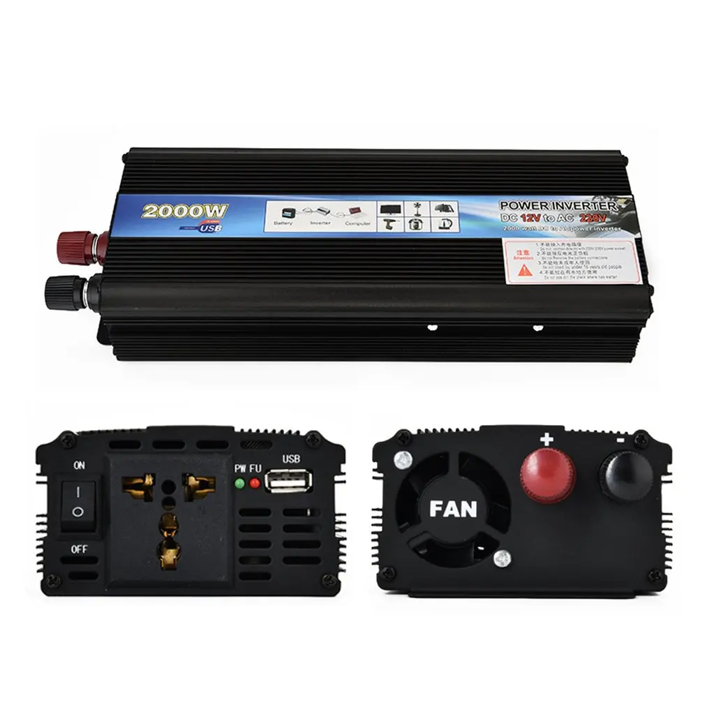 

Car Inverter DC 12V AC 220V 50Hz Auto Inverter 2000W Solar Power Inverter Charger Converter Transformer System