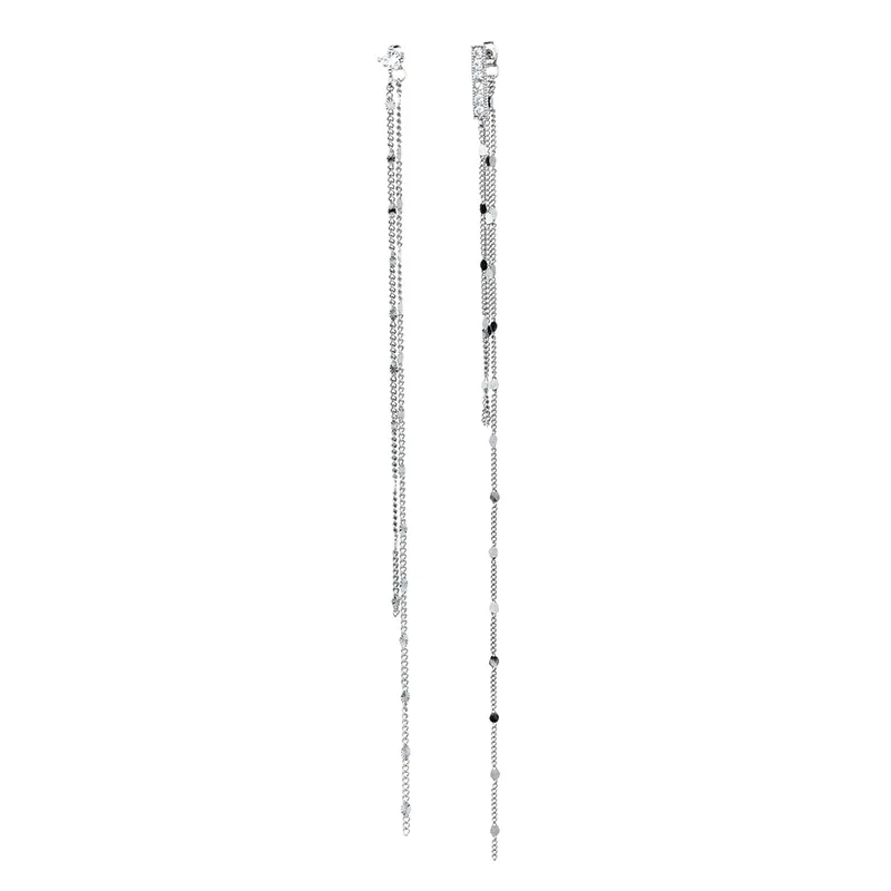 

New 925 Sterling Silver Long Chain Tassel Asymmetric Earrings for Women Zircon Drop Earrings Jewelry Wholesale