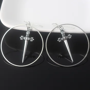 

CH-1091 Big Circle Swords Earrings Gothic Punk The Dark Witch Drop Earrings for Women Cool Jewelry