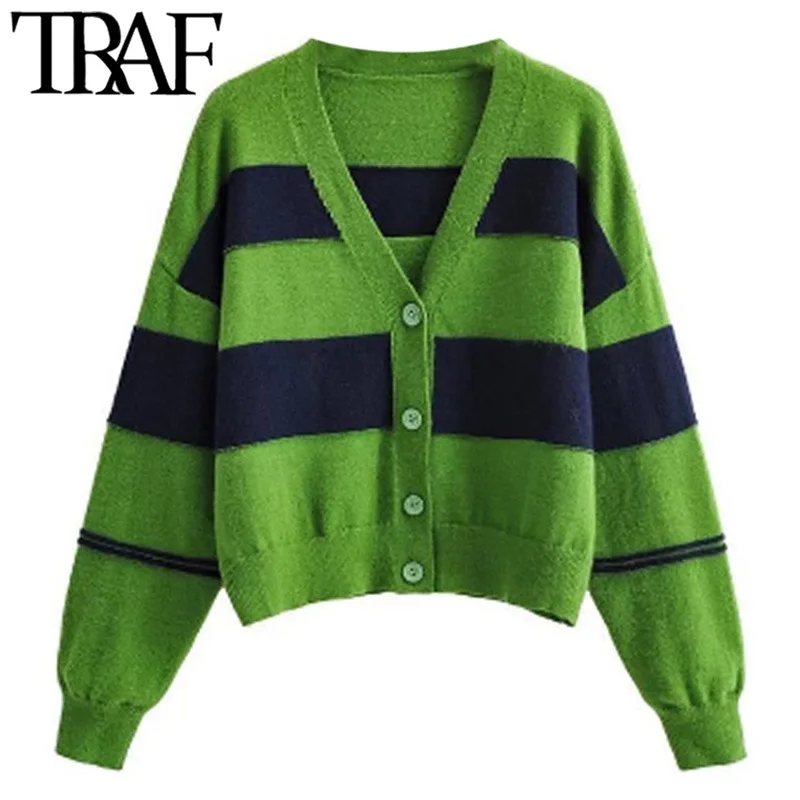 Женский кардиган в полоску с длинным рукавом и V-образным вырезом |