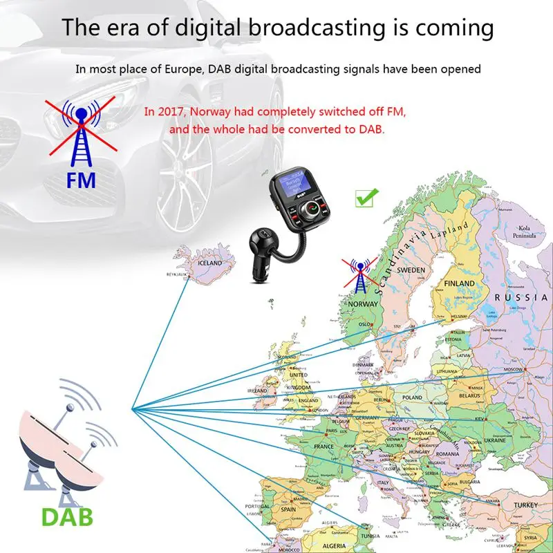 Автомобильное DAB цифровое радио в автомобиле с fm-передатчиком ЖК-дисплеем Bluetooth Hands-free Kit цифровое аудио вещание USB зарядное устройство