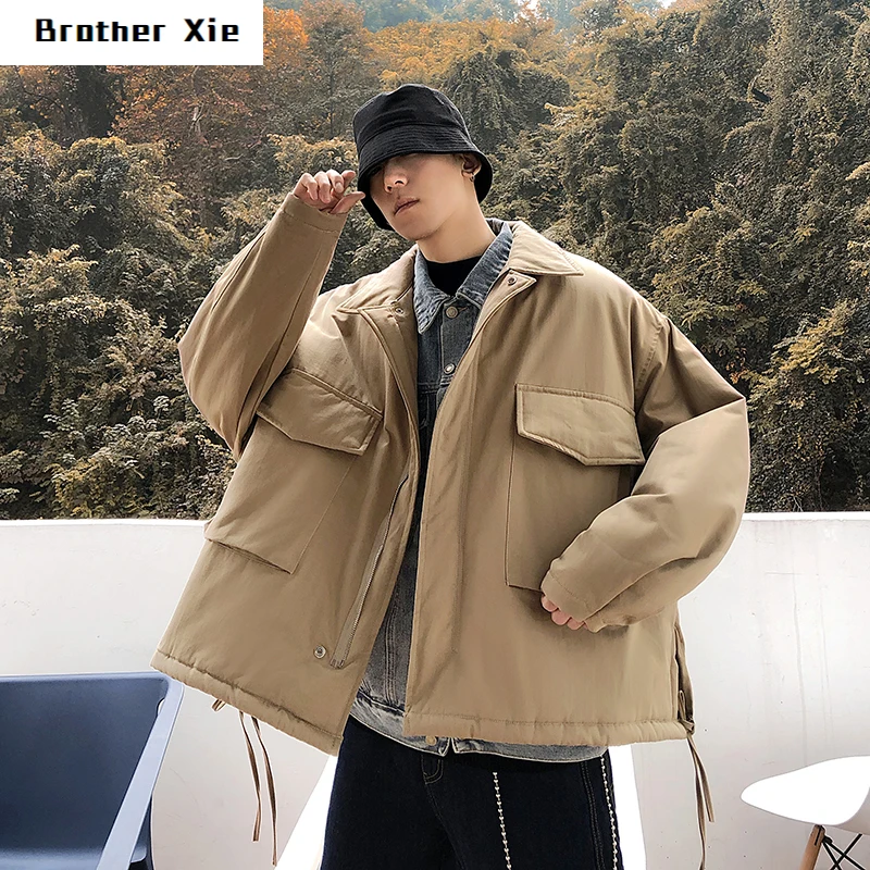 

Winter New Jacket Men Warm Thick Fashion Solid Color Casual Tooling Coat Man Streetwear Wild Loose Cotton Male Clothes M-2XL
