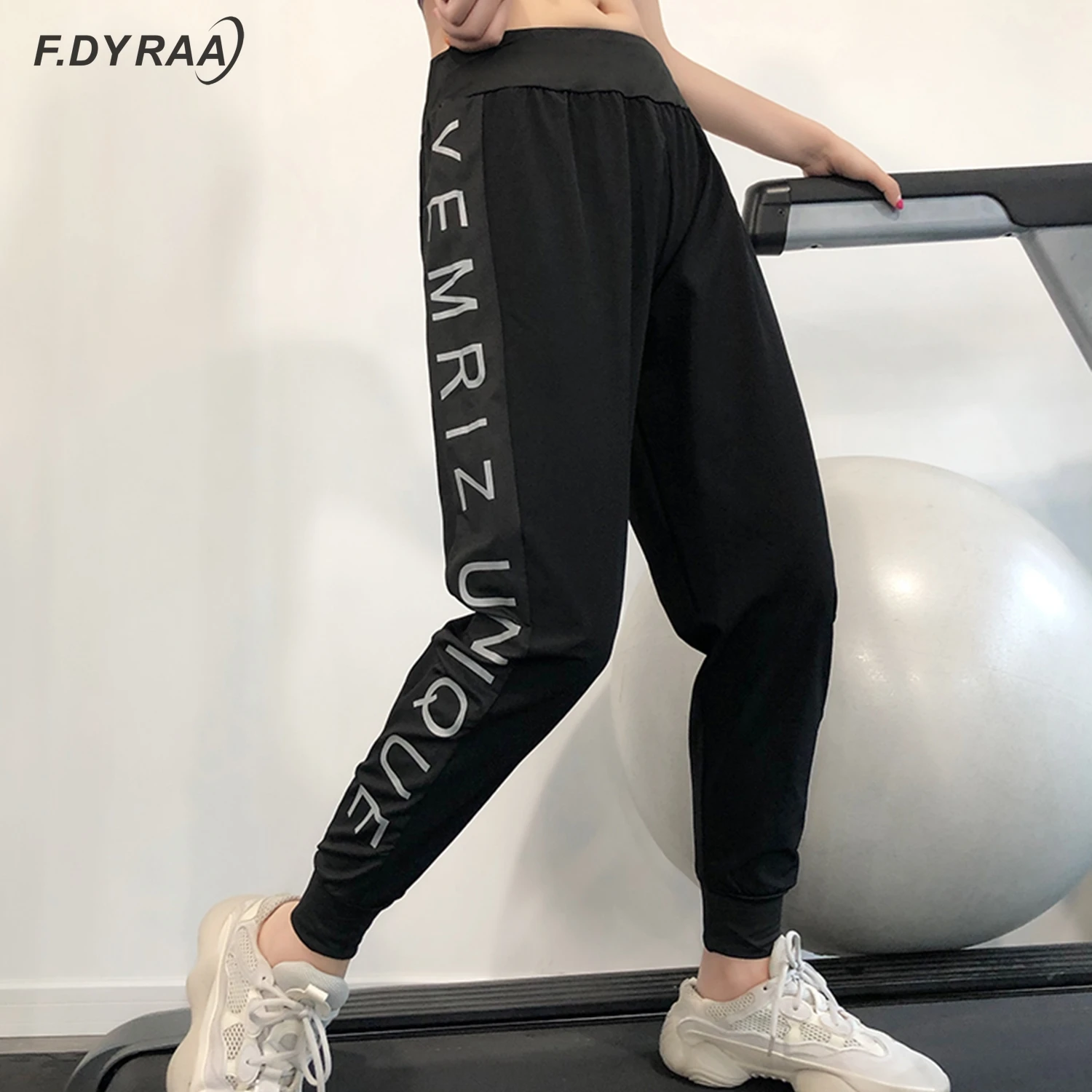 F.DYRAA женские дышащие спортивные штаны с высокой талией модные эластичные принтом