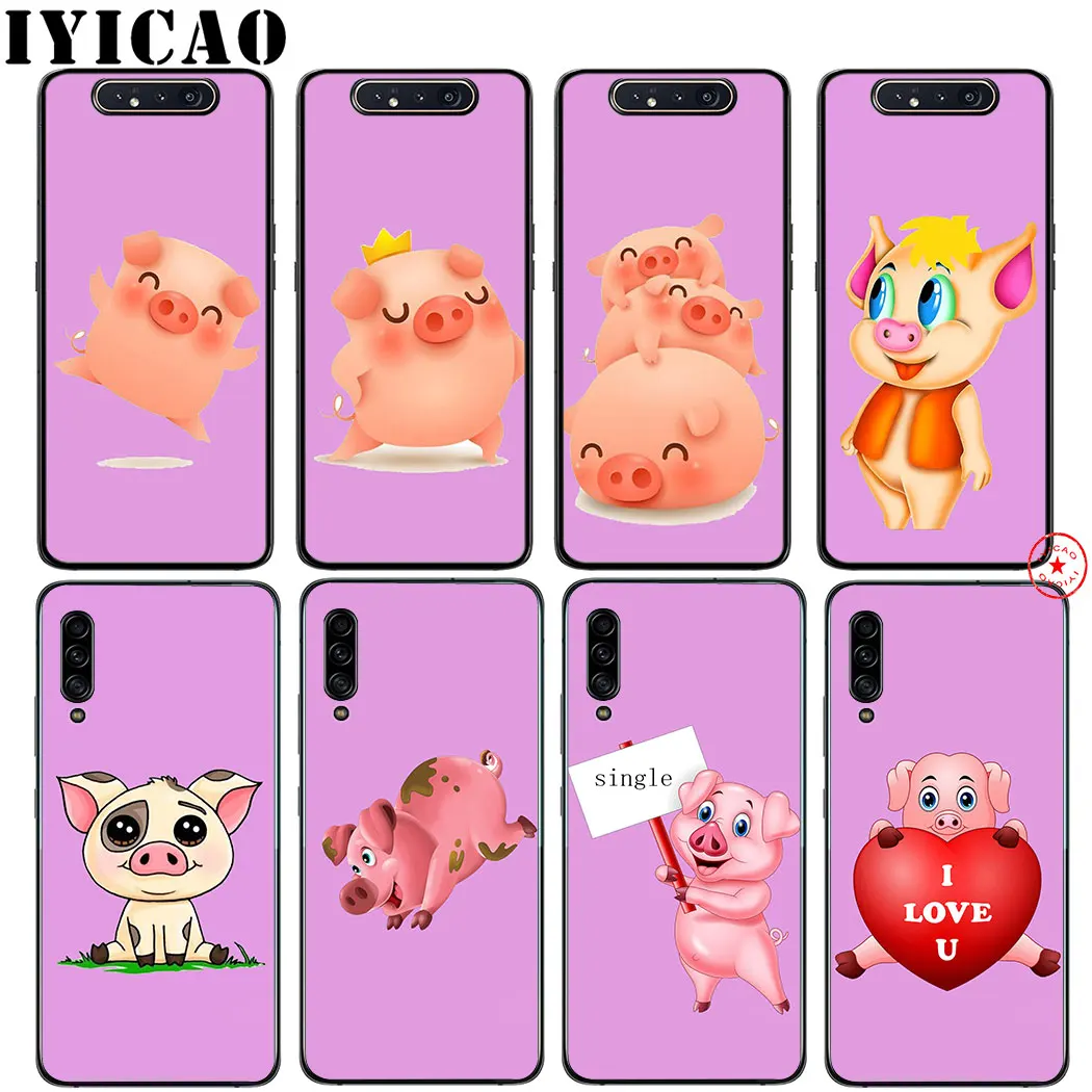 IYICAO Cute pig pink Soft Case for Samsung Galaxy S10e S10 S9 S8 Note 8 9 10 Plus S6 S7 Edge Silicone TPU |