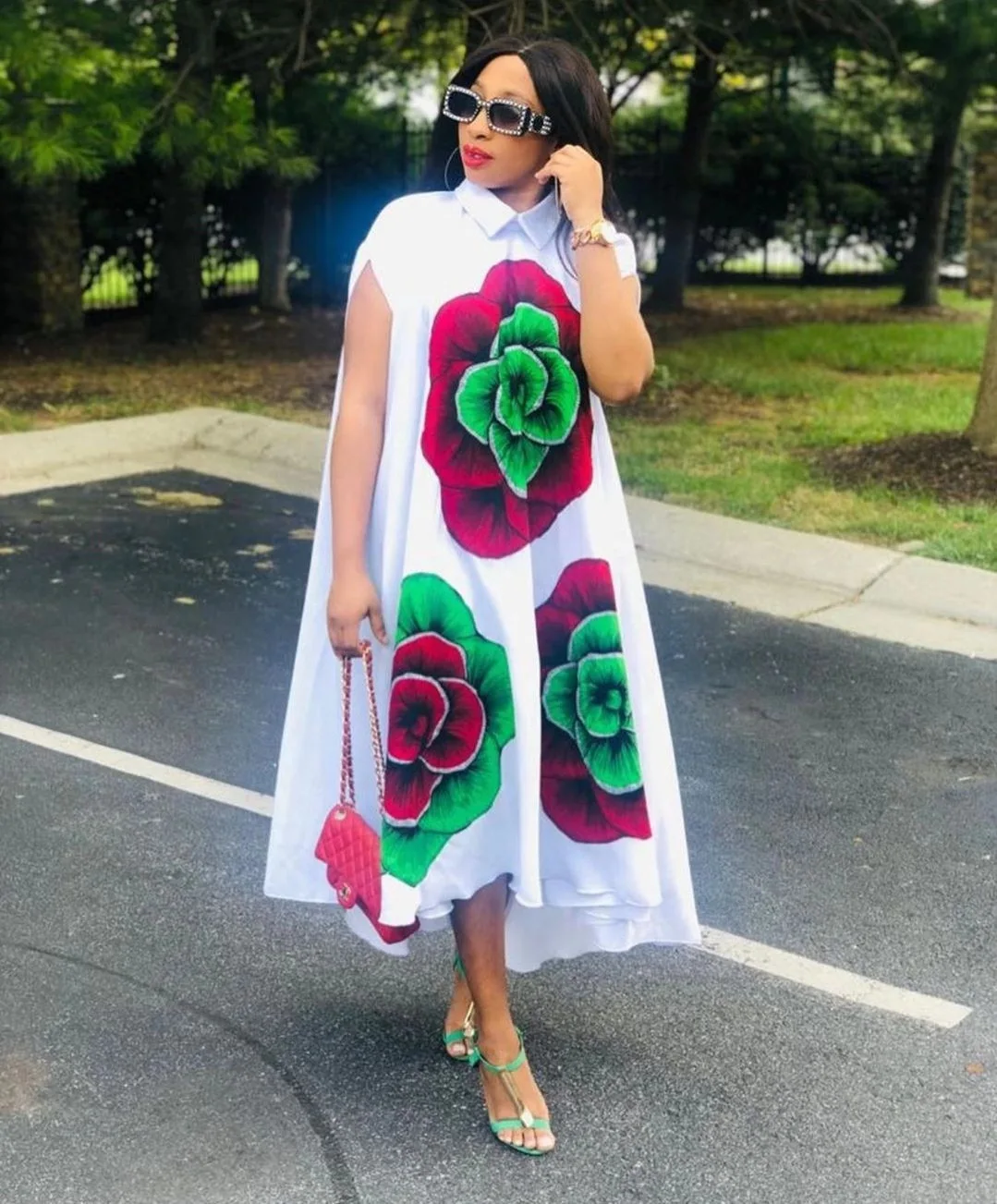 African women's summer short-sleeved printed temperament dress, ethnic windbreaker, A-line long skirt D017 african traditional clothing