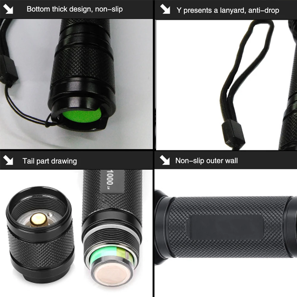 Glare Portable and Convenient Strong T6 LED 18650 Lithium Battery Flashlight Outdoor Searchlight