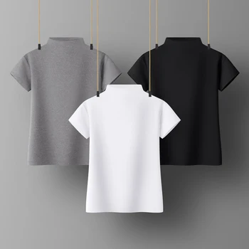 

Cotton Women T-shirt Turtleneck Short Sleeve women shirt All match Lady Top Black White Gray Yellow Shir