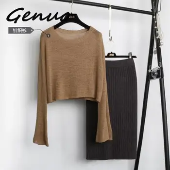 

Genuo New 2019 Elastic Band Women Skirts Autumn Winter Warm Knitted Straight Skirt Ribbed Ribbed Mid-Long Skirt Black