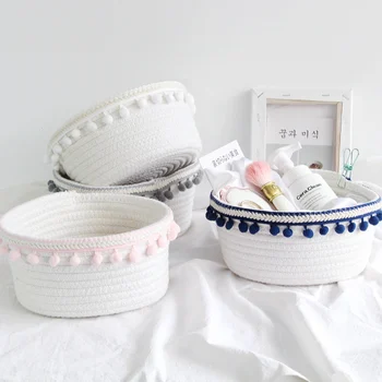 

Unique Woven Wool Ball Storage Basket Home Decoration Cotton Thread Storage Basket White Laundry Basket