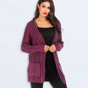 

2020 Europe New Autumn Winter knit Cardigan Plue size Women Sweater Coat Fashion Casual Loose Solid color Cardigan W125