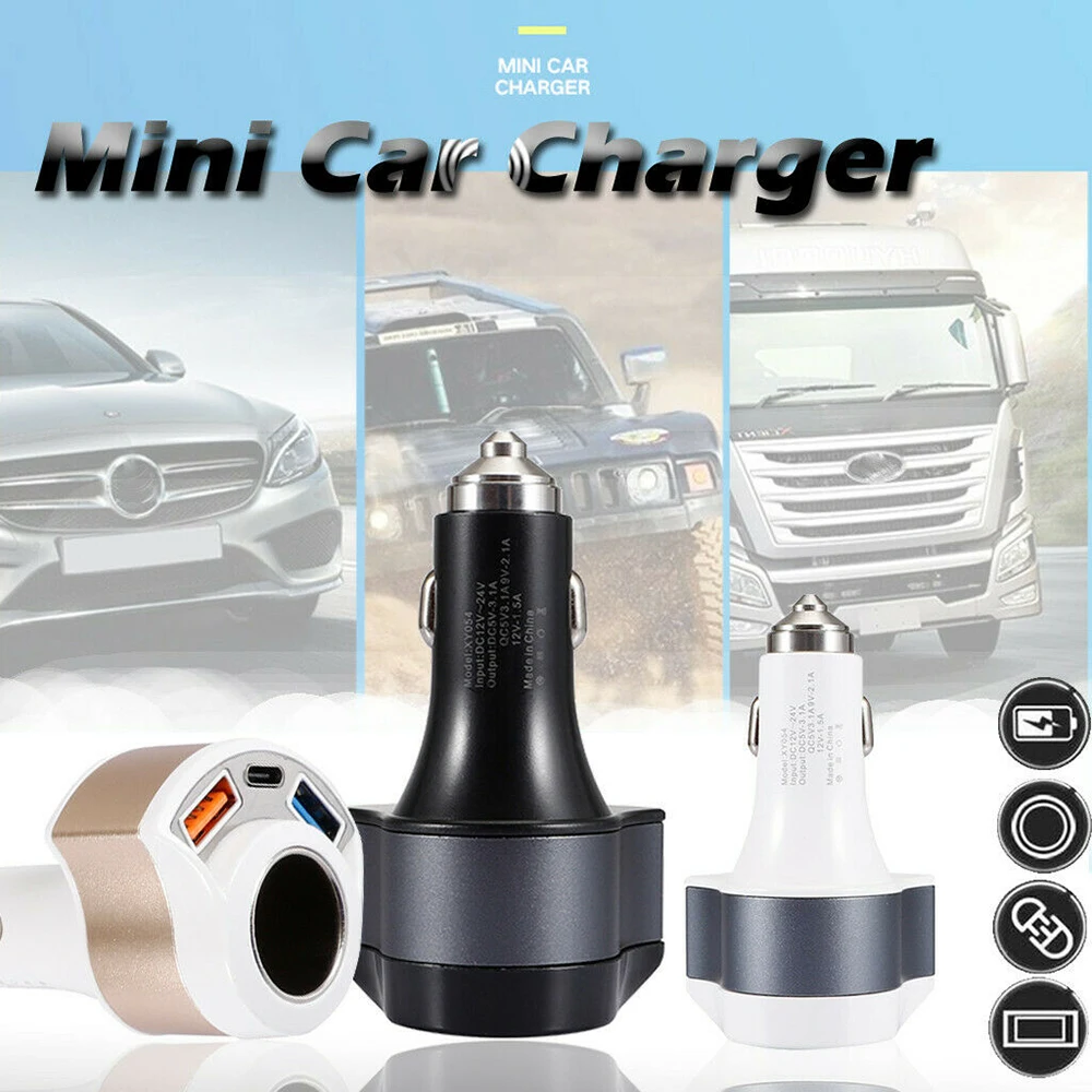 Автомобильное зарядное устройство с двумя портами USB и Тип-c гнездо для автомобильного прикуривателя QC3.0 Быстрая зарядка 12V для автомобиля, грузовика, в большинстве телефонов/tablet pc/навигатор